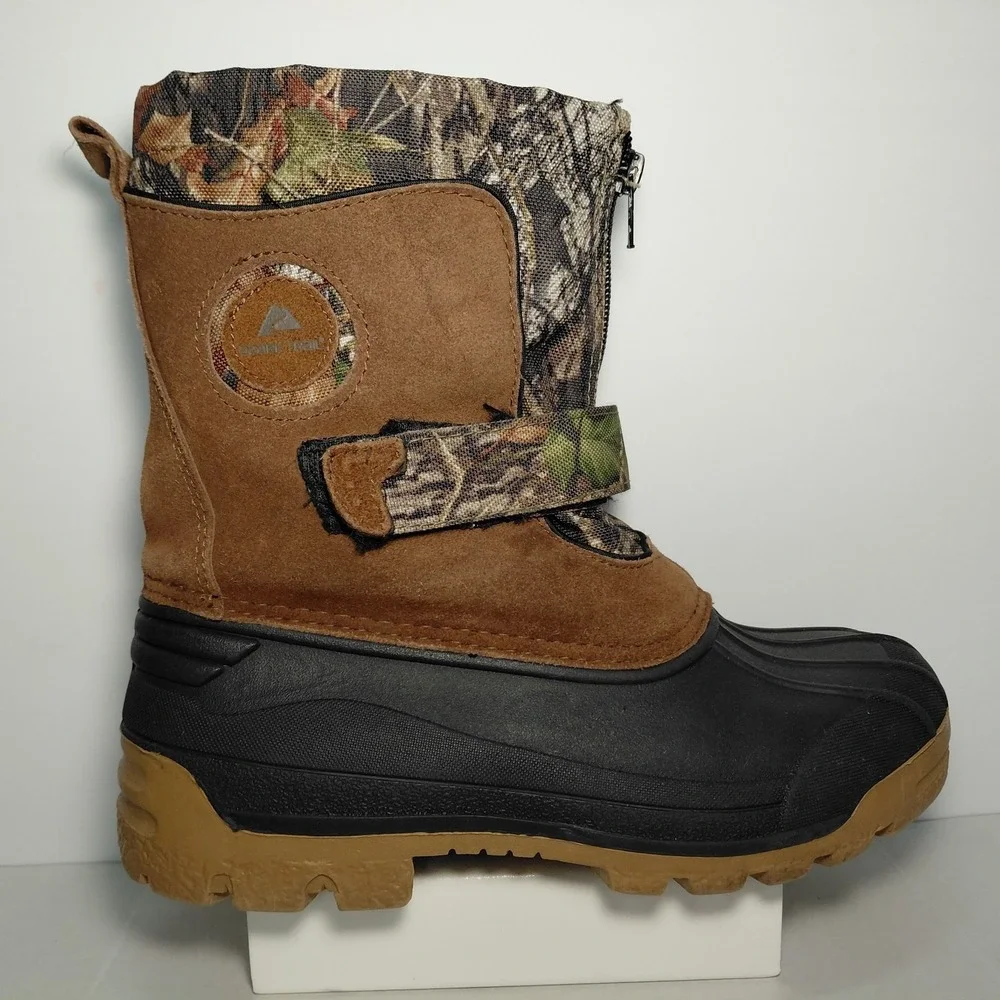 Ozark Trail Youth Size 4 Boots‎ Waterproof Snow Rain Camo Zip Up Strap NO LINER